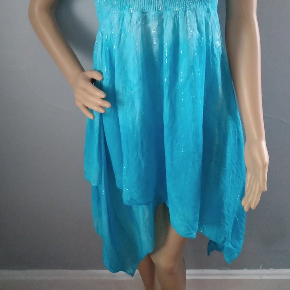 Sparkling Turquoise/Aqua Strapless Mini Cocktail Party Dress-MPH Collection-S - Picture 3 of 17